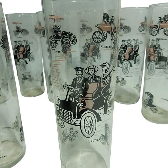 VTG Set of 6 Libbey Zombie Glasses  Antique Cadillac, Ford, Dodge CARS Unused - Picture 2 of 4